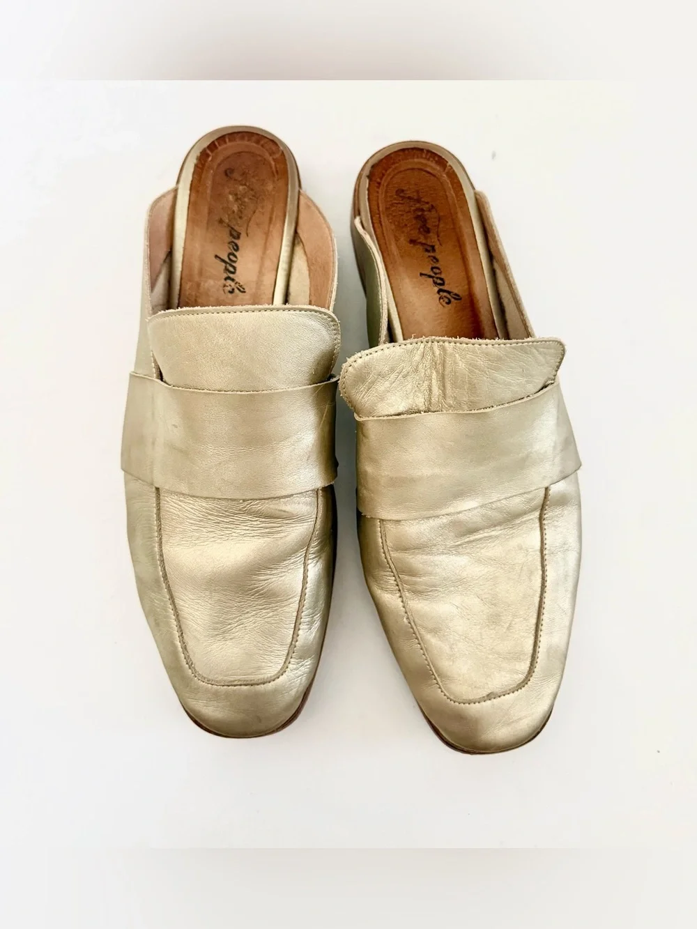 Free People At Ease Mules Slides Flats Metallic Gold Loafer Size 9.5